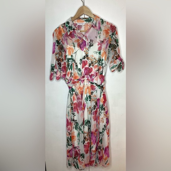 Calvin Klein crepe floral dress with built in slip size 4 - Picture 1 of 16
